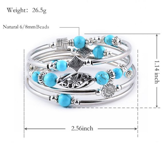 Women's Multi Circle Winding 4 Layer Natural Cascade Charm Bracelet - Adjustable - Picture 4 of 4